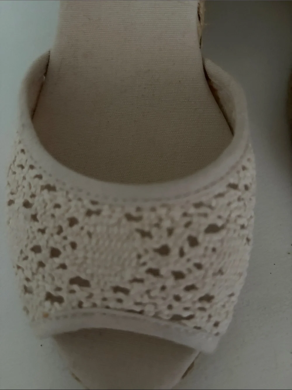 Chaps Cream Crochet Peep-Toe Wedge Sandals with Brown Ankle Strap